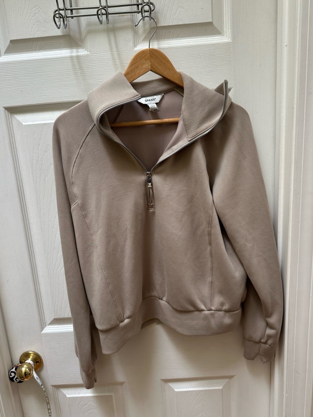 SPANX AirEssentials Half Zip Sweatshirt tan Beige Half-Zip Pullover l large - Picture 2 of 4